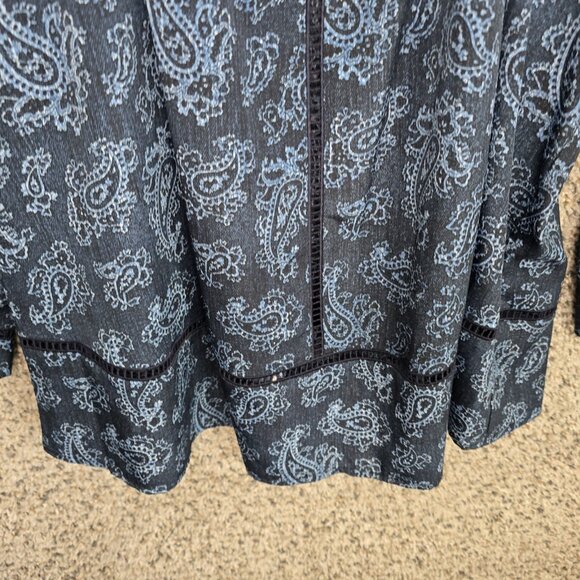 Michael Kors Top‎ Womens XS Blue Paisley Print Oversized Peasant Blouse Neck Tie - Picture 5 of 7